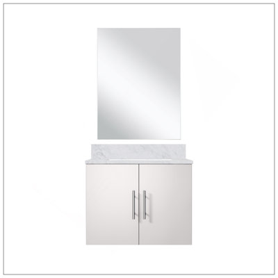 Meuble-lavabo de salle de bain 22 po D, plateau en marbre de Carrare et Miroir à DEL