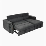 Pull-Out Sofa Bed L-Shape Sectional Sofa with Adjustable Headrest, Wireless Charging