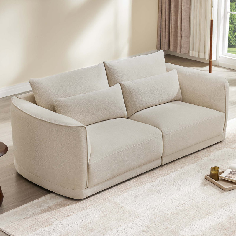 Canapé modulaire incurvé 86 po en chenille avec coussins en duvet 86 po, Lin lin