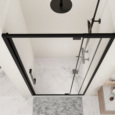 56 à 60 po L x H 72 po Porte de douche en verre semi-pivotante à charnière finition noire matte 1/4 po 6 mm trempé réversible imperméable pour la salle de bain