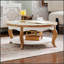 Table basse ronde en bois avec plateau en verre trempé amovible, pieds courbés élégants pour les petits espaces et assemblage facile
