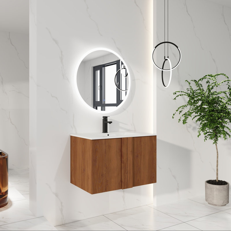  Meuble-lavabo flottant 30 po avec lavabo intégré, ébène brun, portes doubles, L 30 po