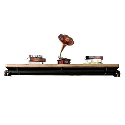 Console de style industriel avec structure en métal et bois, finition noire et ton antique