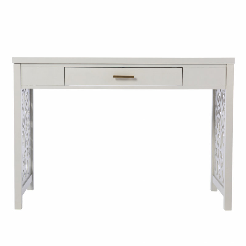 Gray MDF Rectangular Writing Desk with Drawer and Lattice Design