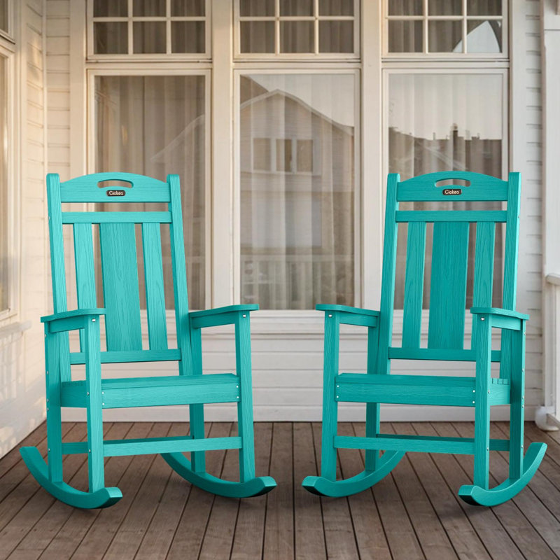 Outdoor Patio HDPE Rocking Adirondack Chair, Lake Blue