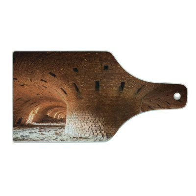 Ambesonne Orange Tempered Glass Cutting Board Old Brick Factory Wall Orange
