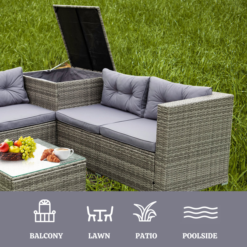 4 Piece Sofa Set With Storage Box Grey