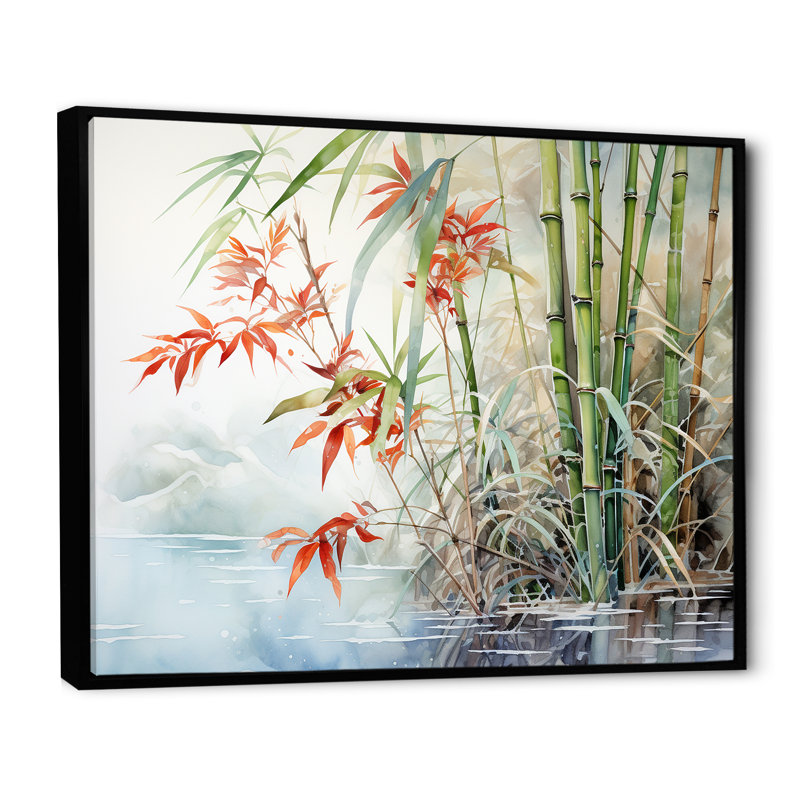 «Bamboo Charm In China - Bamboo Canvas Wall Art_106572, H 30 po x l 40 po x P 1,5 po, Cadre flottant noir