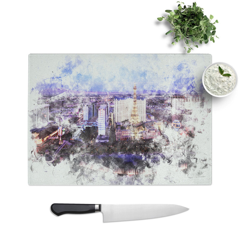 Tempered Glass the Las Vegas Strip and Skyline in Nevada Chopping Board, 20 cm x 28.5 cm
