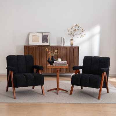  Modern Solid Wood Chenille Upholstered Accent Chairs Set of 2
