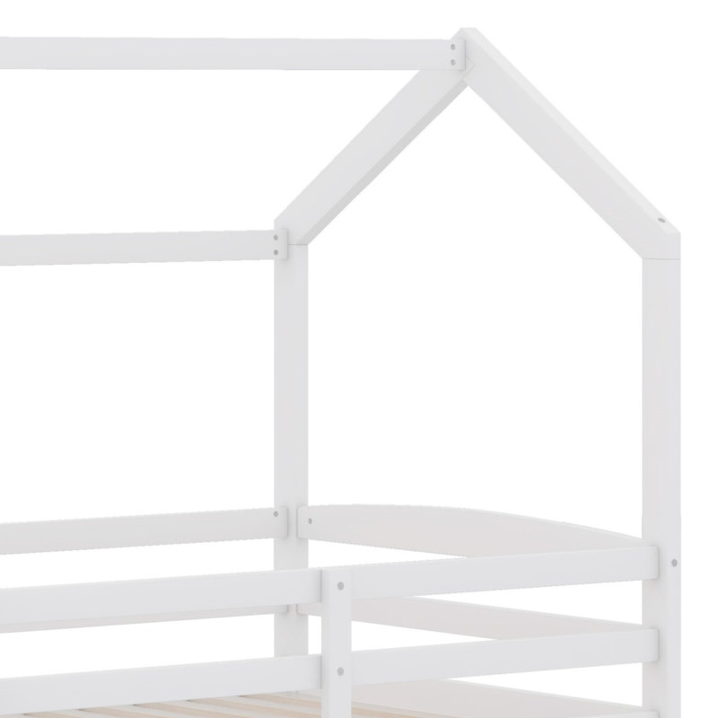 Lit mezzanine en bois avec glissade, tablettes de rangement et rampe d'escalade, blanc