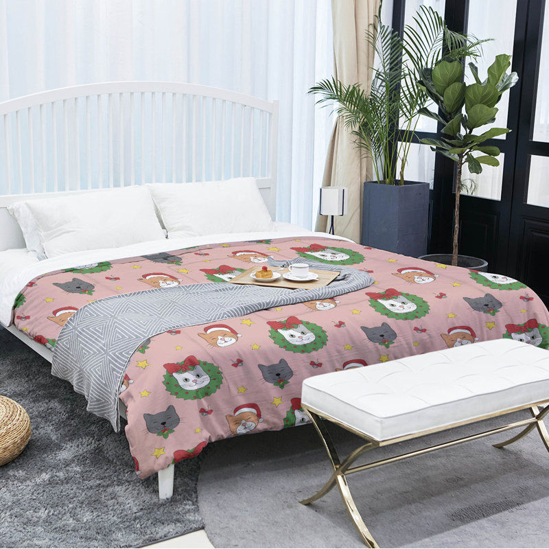 Polyester Comforter, Queen Comforter, Pink/Green/Gray