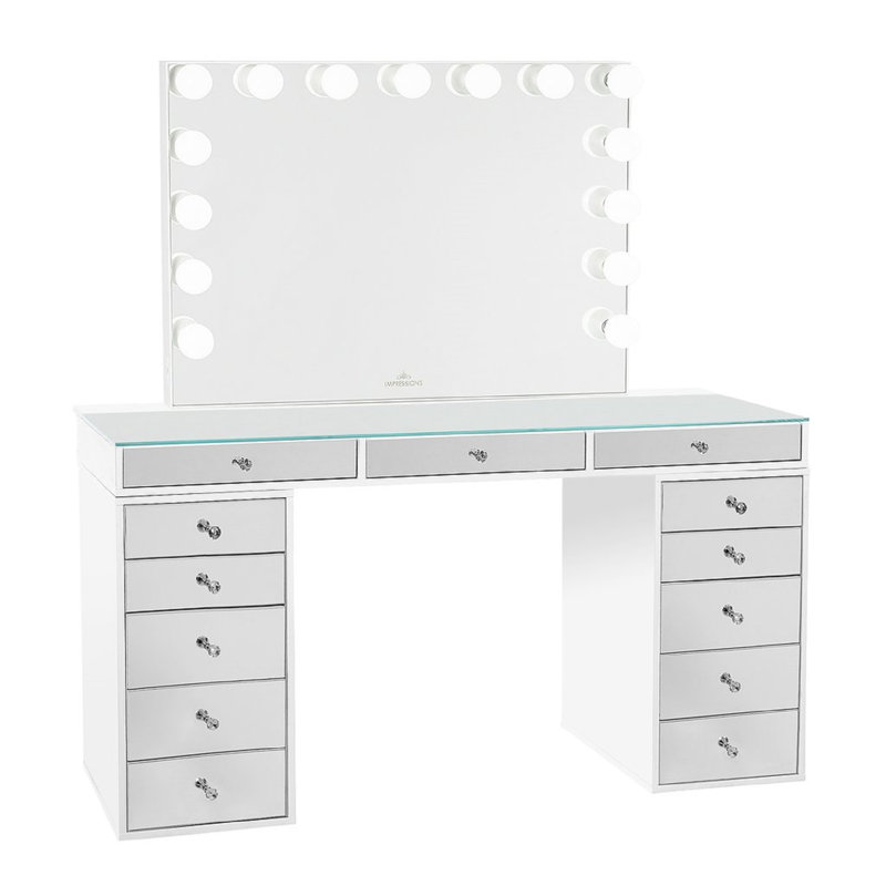 SlayStation Pro 2.0 Makeup Desk with Vanity Mirror, Lighted Makeup Vanity with 5 Drawers Unit, Bright White
