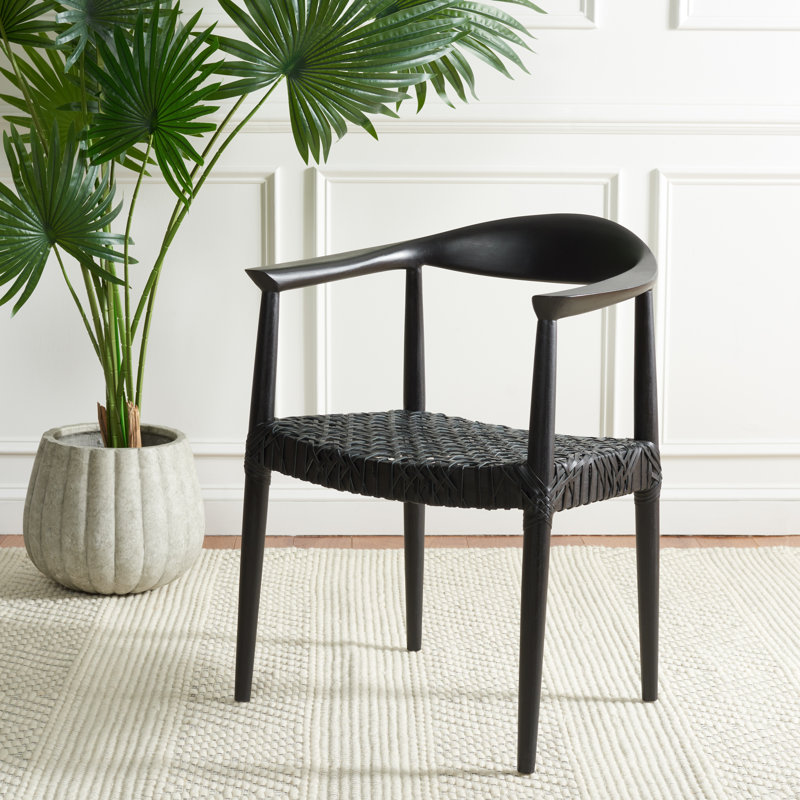Solid Teak Wood Arm Chair in Black