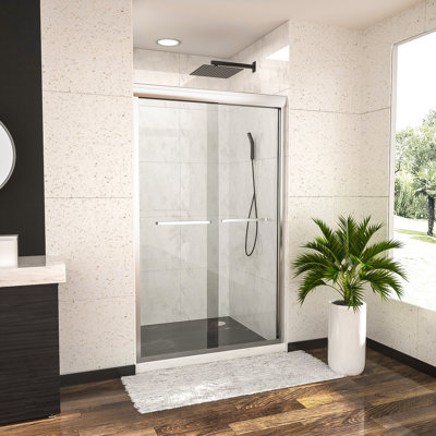 48"Wx 76"H Semi-Frameless Double Sliding Shower Door