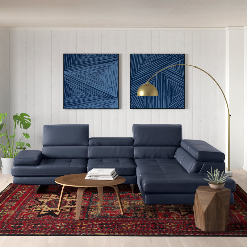 Upholstered Sectional, Right Hand Facing, Coffee Genuine Leather