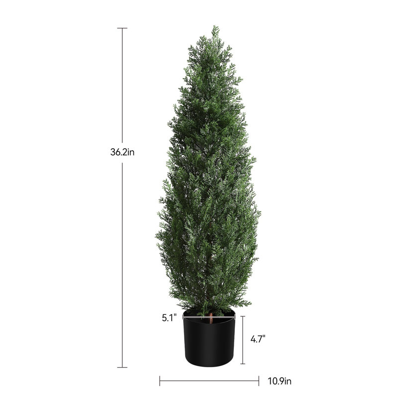 2Pcs Artificial Topiary Tree, Artificial Cedar Topiary Trees, 36" H x 5.1" W x 5.1" D