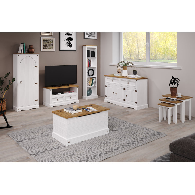 Cooksey Wide 2 Drawer, 3 Door Wooded Sideboard, White and Antique Wax Finish, Corona design