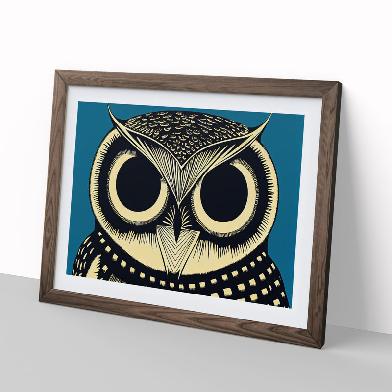 XH1022-6538X Owl Art Retro Vol.7 Abstract - Single Picture Frame Print, 46cm H x 64cm W, Brown