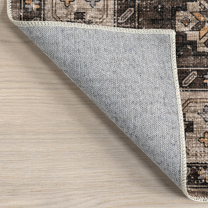 Dark Brown Geometric Synthetic Washable Accent Rug, 3' x 5'