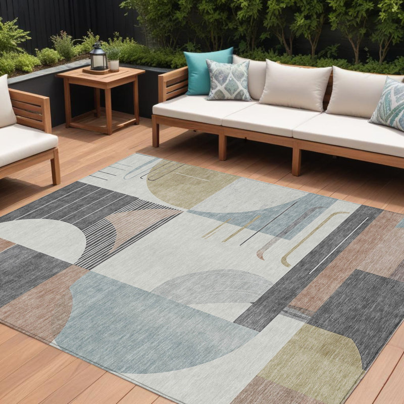 Tapis intérieur / extérieur lavable 8 pi x 10 pi gris et ivoire