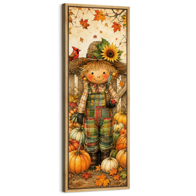 «Cute Autumn Harvest Scarecrow Pumpkin Extra Large», reproduction d'art sur toile encadrée, H 60 po x l 20 po x P 1,5 po