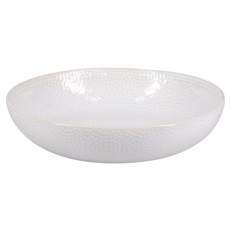 White Textured Ceramic Round Pasta and Salad Bowl Set