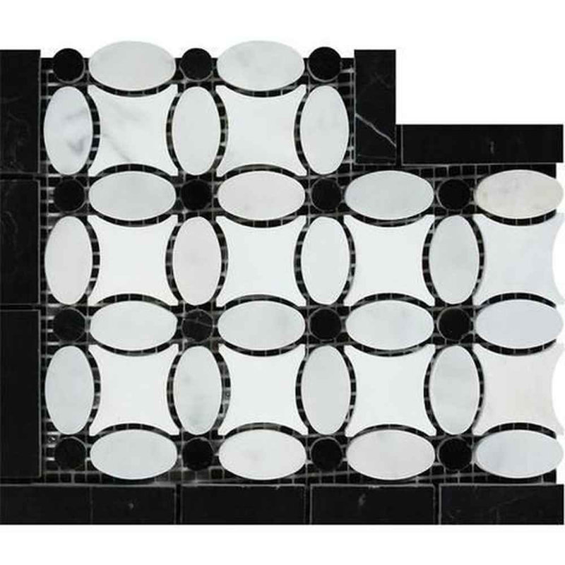 Bordure de coin blanche en marbre blanc Carrara, Noir adouci