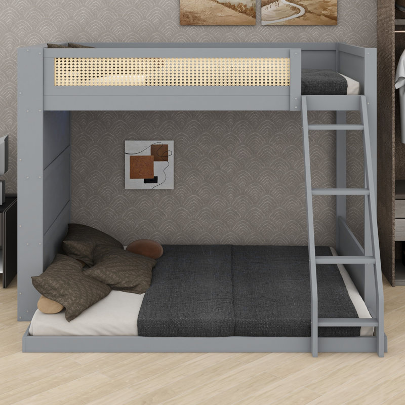 Lit superposé avec tablette de présentation et DEL, Gris