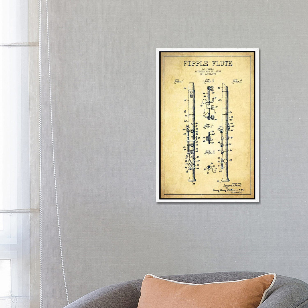 Fipple Flute Vintage Patent Blueprint von Aged Pixel - Gallery-Wrapped Canvas Giclée on Canvas