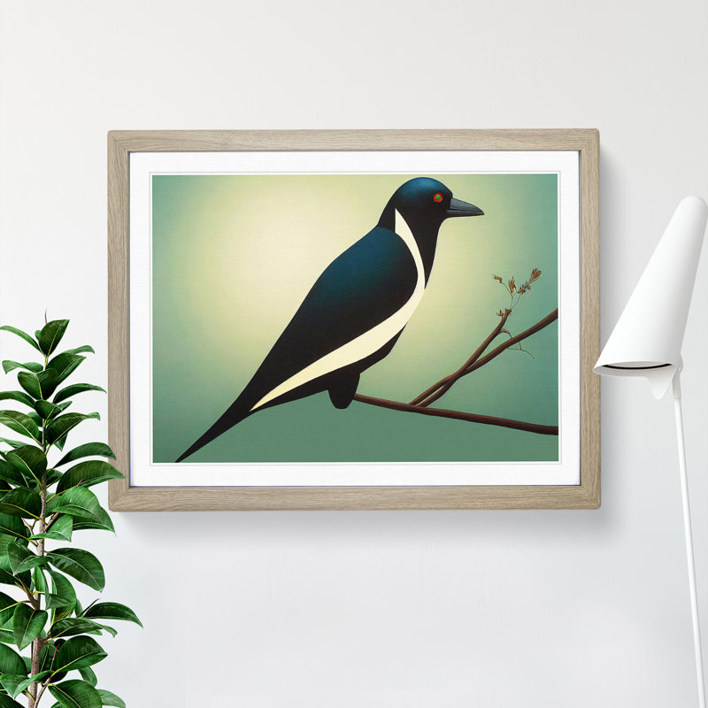 An Astonishing Magpie Bird - Framed Print, 46cm H x 64cm W x 2cm D, Oak