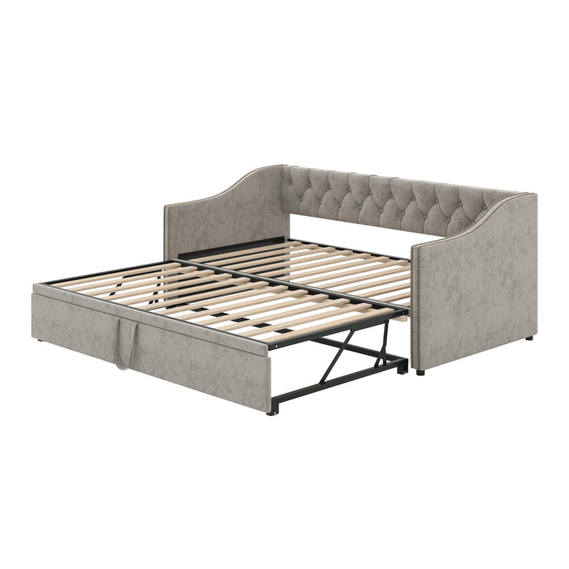 Lit de jour simple rembourré avec couchette, Gris