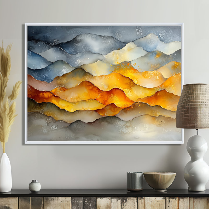 «Structured Waves Chaos In Motion I», art mural géométrique abstrait, H 34 po x l 44 po, Floater Framed, Blanc