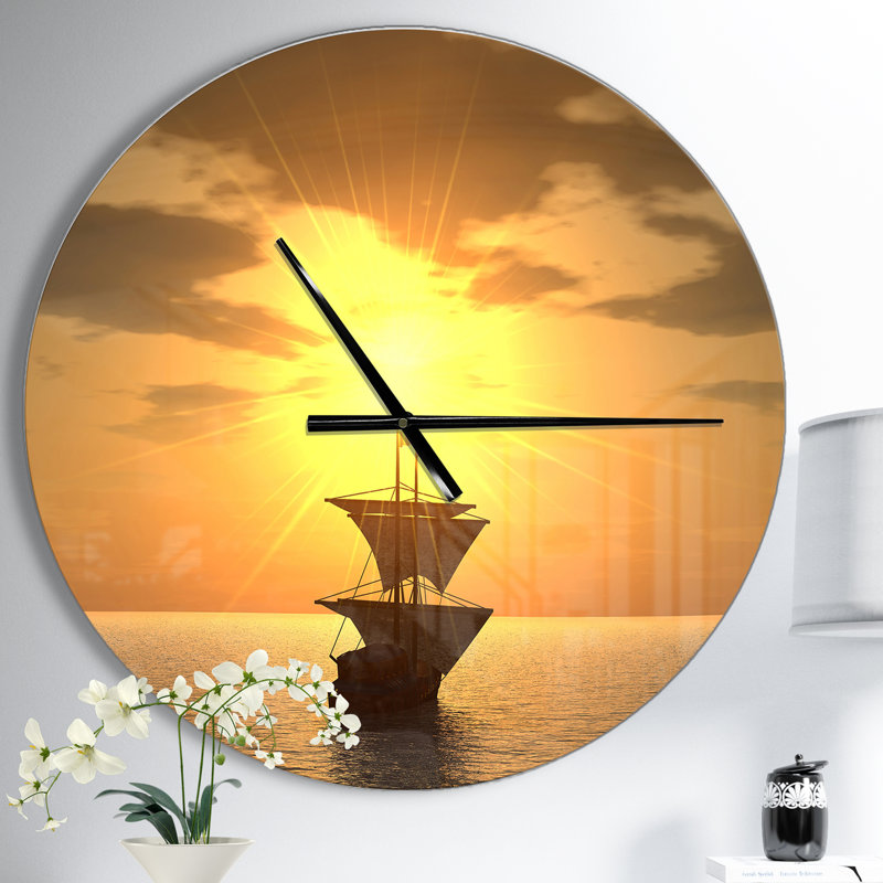 Ship and Sunset - Horloge murale moderne, Moyen