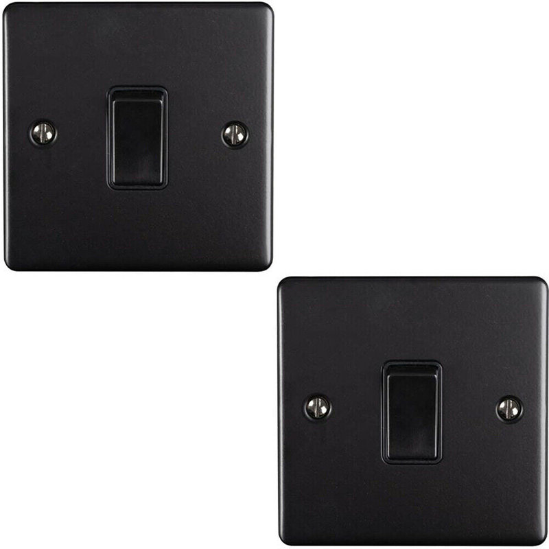 2 PACK 1 Gang Single Metal Light Switch ANTIQUE BRASS 2 Way 10A Black Trim, Matte Black, Black