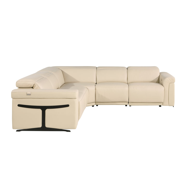 Canapé modulaire inclinable électrique en cuir italien Dreysen, Cuir véritable beige