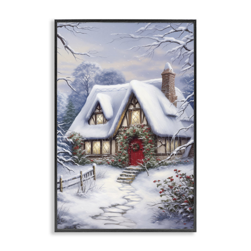  Niveous Winter Cottage, art de la giclée encadrée par Heidi Kuntz, H 18 po x l 12 po, Giclée encadrée noir minuit