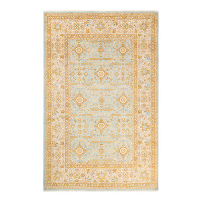 Tapis unique bleu clair / ivoire noué à la main Shariden 5 pi 10 po x 9 pi 3 po Shariden