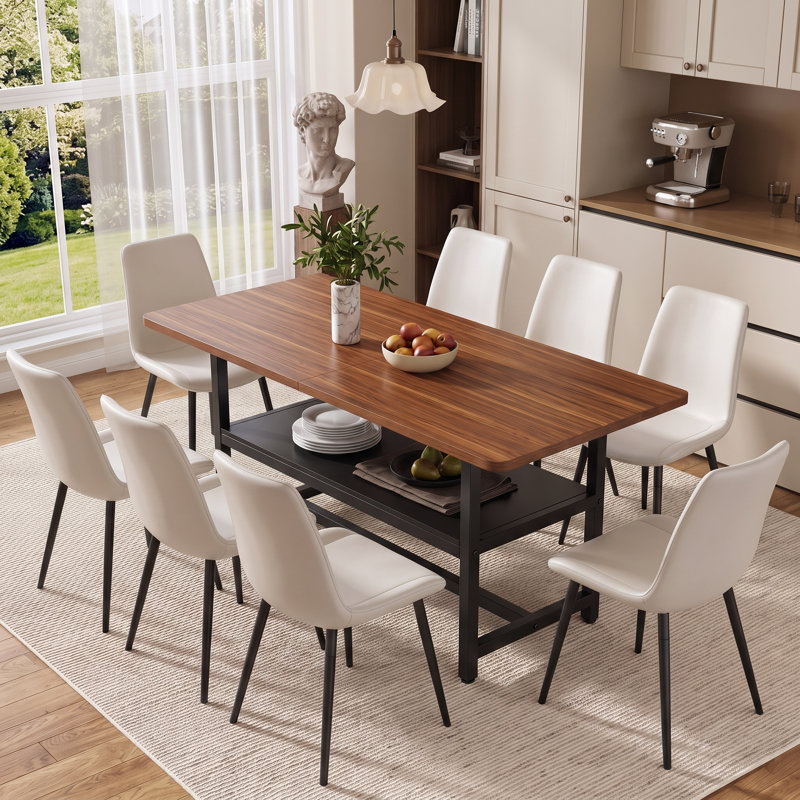 Ensemble de table et chaises de salle à manger rectangulaires modernes de 71 pouces avec tablette de rangement et chaises rembourrées