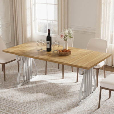 70.9" Modern Dining Table For 6–8, Rectangular OAK Top, Metal Frame, Adjustable Feet, Kitchen & Dining Room Table, Table