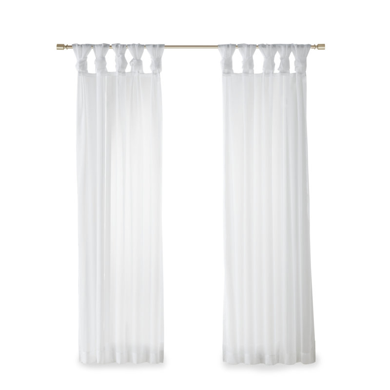 Lester Polyester Twisted Tab Voile Sheer Window Pair, White, 50" W x 84" L