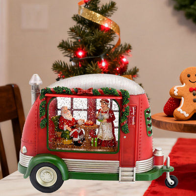 1 Piece Christmas Day Red Car Ornament, Mr. and Mrs. Claus Camper with LED Lights, Batteries Not Included