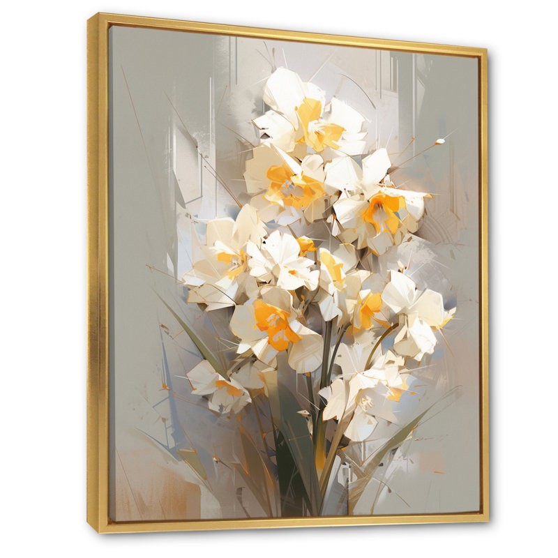 Gris gris vert, coup de crayon, bouquet de fleurs sur toile, H 44 po x l 34 po x P 1,5 po, Cadre flottant doré