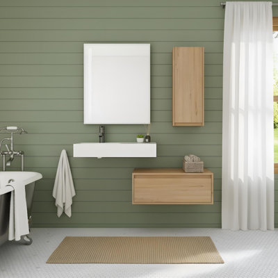 Meuble-lavabo mural 30 po avec lavabo en résine gauche, tiroir à fermeture en douceur et armoire latérale