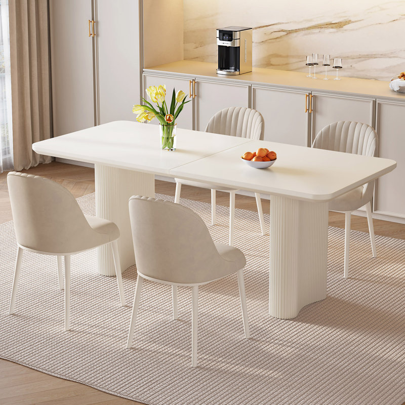 Ensemble de table de salle à manger 78,97 "moderne blanc crème rectangulaire avec 4 chaises pour la cuisine, le bar et le salon