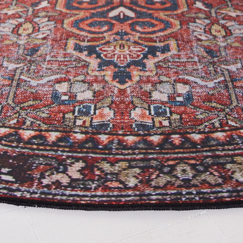 Ziebarth 138 M/W S/R Area Rug In Red / Blue, Round 6'