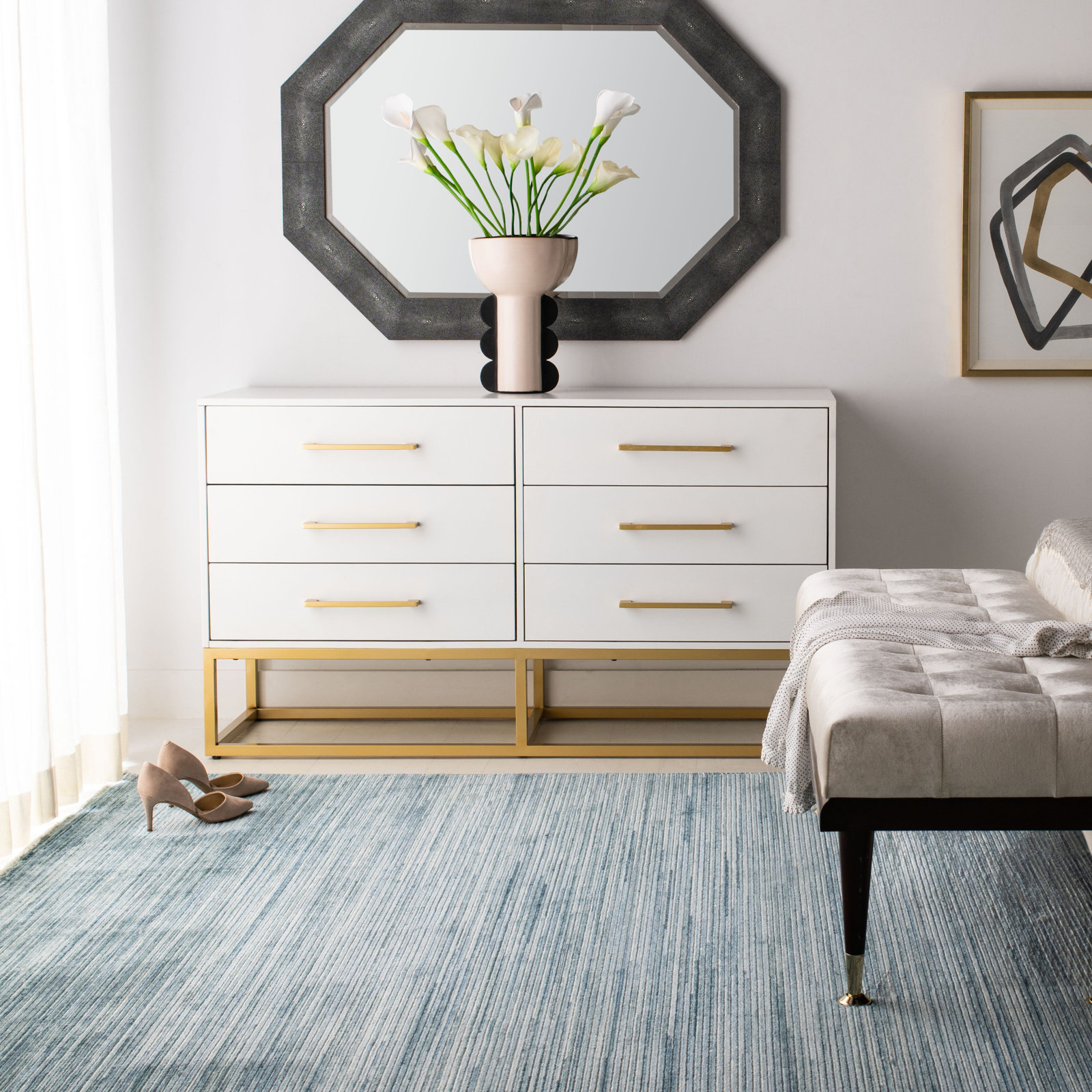 Sheldon 6 - Drawer Double Dresser, Gold/White