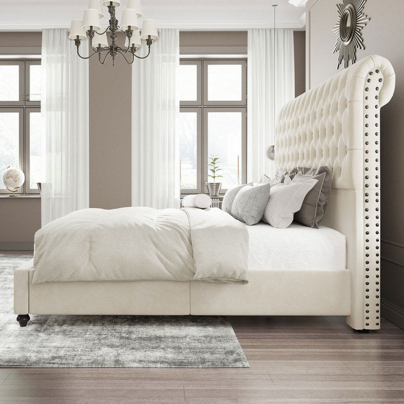 Alhaji Upholstered Wingback Bed, King, Cream
