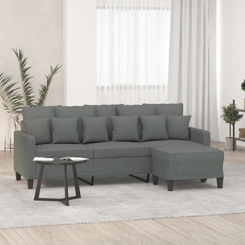 Canapé avec fauteuil et repose-pieds, 100 % polyester gris anthracite