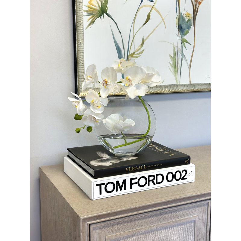 Orchid in Flat Glass Vase
